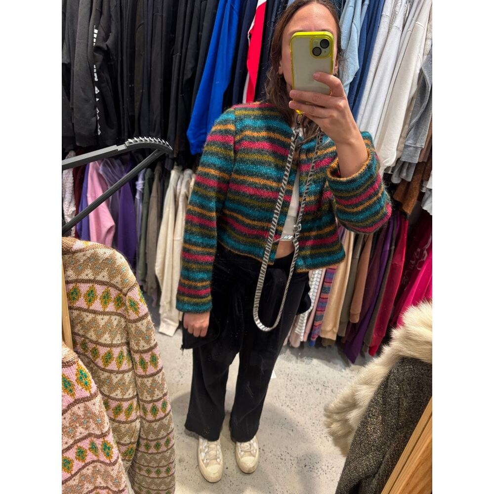 Vintage Missoni Cropped Striped Wool Cardigan Orange Label Italy Multicolor M - Picture 9 of 9